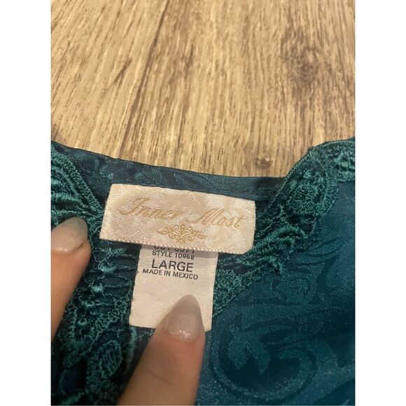 Cachet Vintage Shiny Emerald Nightgown and Robe Set Large No Belt - Picture 10 of 13